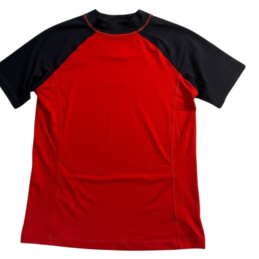 Lands' End Youth XL Red‎ Black Rash Guard Swim Shirt UPF Short Sleeve